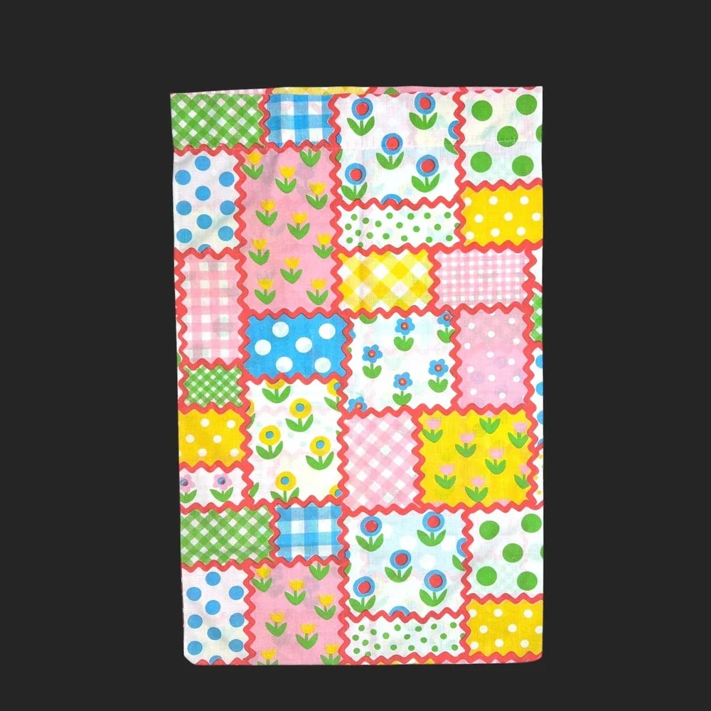 Vintage Sears Perma Prest Patchwork Floral Polka Dot Gingham Pillowcase Multi